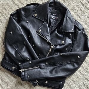 Faux Leather Star Moto Jacket